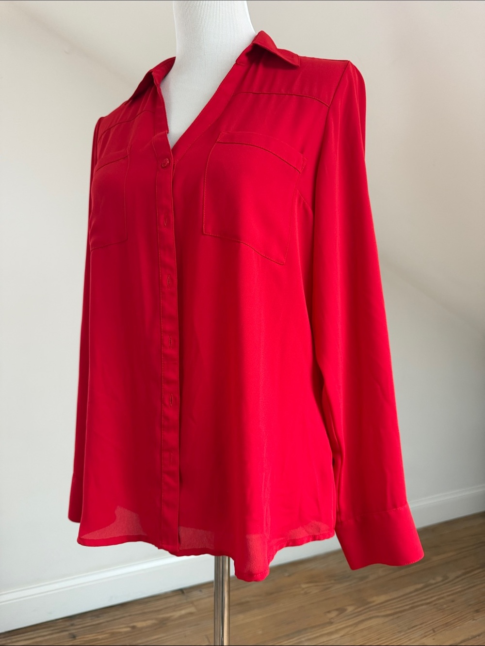 Express Vibrant Red Button-Down Blouse